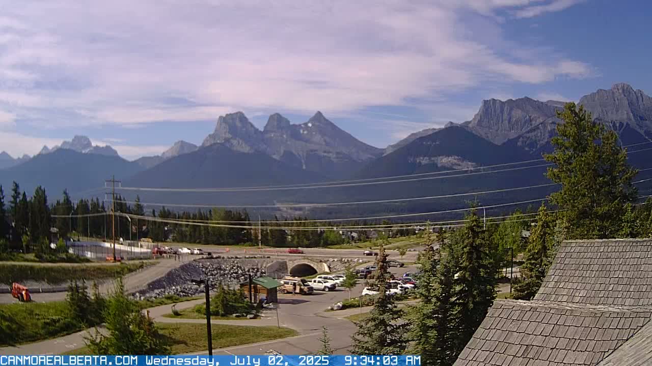 Canmore, Three Sisters Mountains View from Canmore City Live Cam - Canmore, Alberta's Rockies, Alberta, Canada