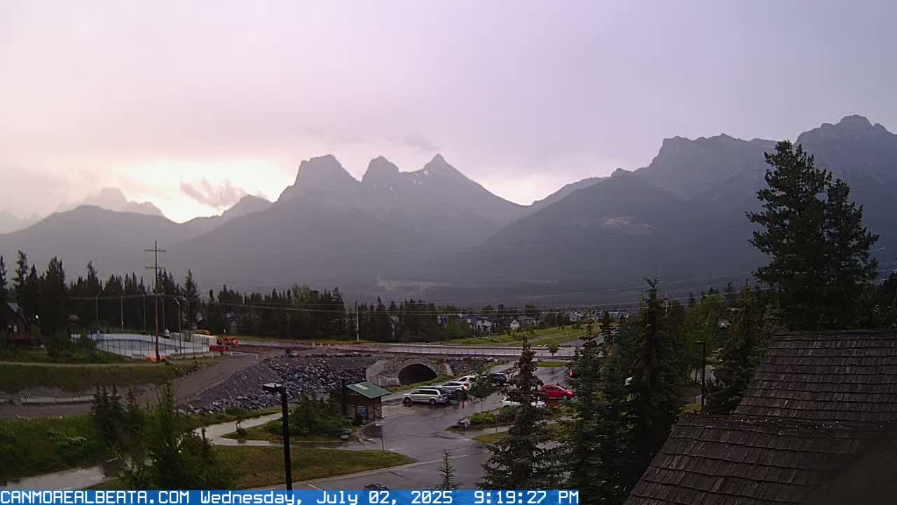 Canmore, Three Sisters Mountains View from Canmore City Live Cam - Canmore, Alberta's Rockies, Alberta, Canada