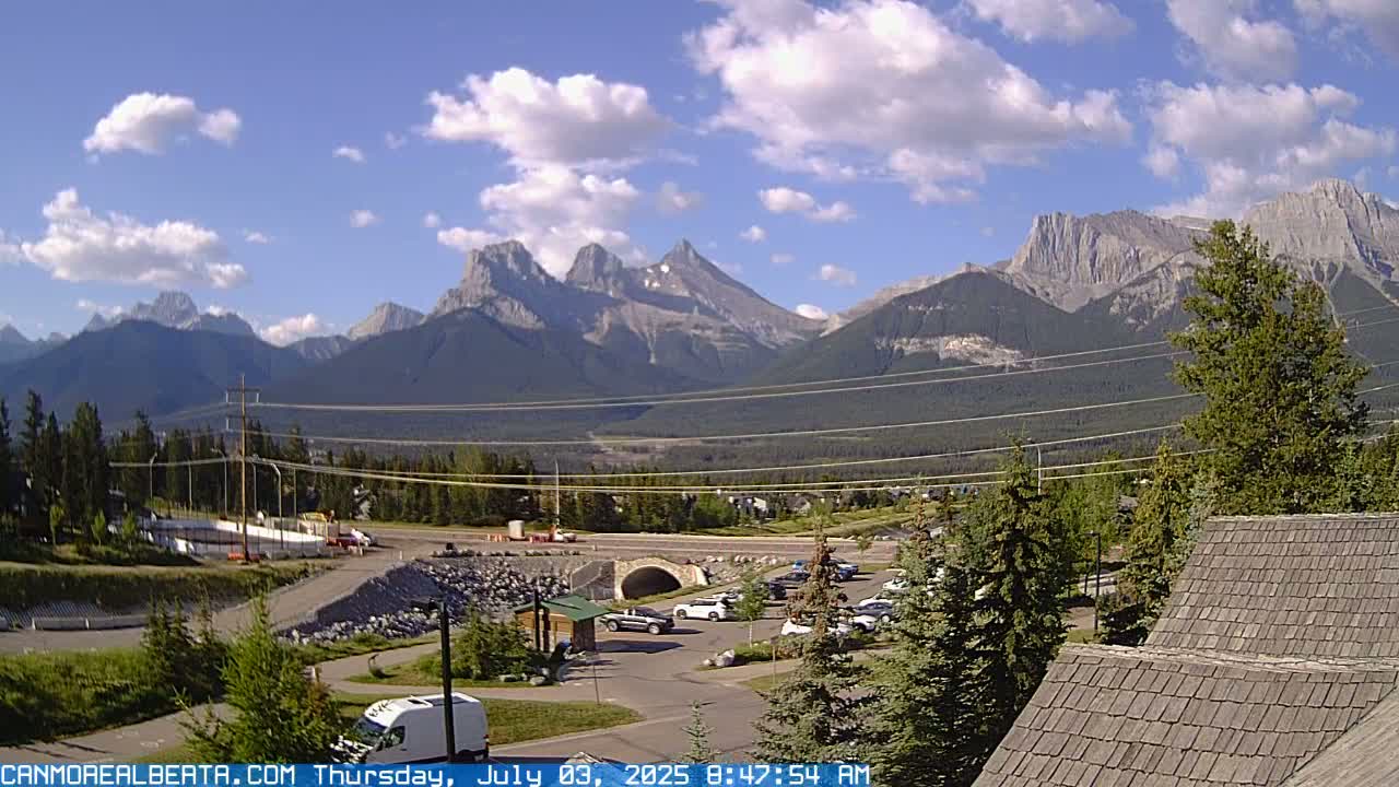 Canmore, Three Sisters Mountains View from Canmore City Live Cam - Canmore, Alberta's Rockies, Alberta, Canada