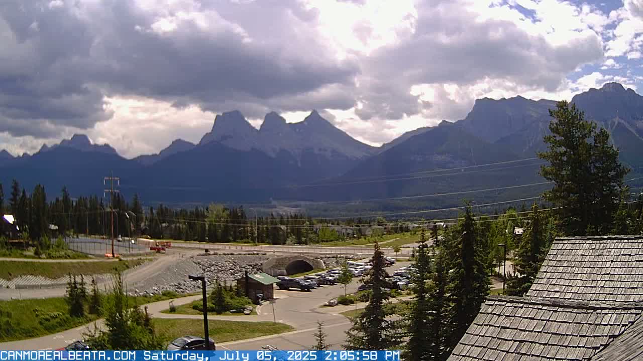 Canmore, Three Sisters Mountains View from Canmore City Live Cam - Canmore, Alberta's Rockies, Alberta, Canada