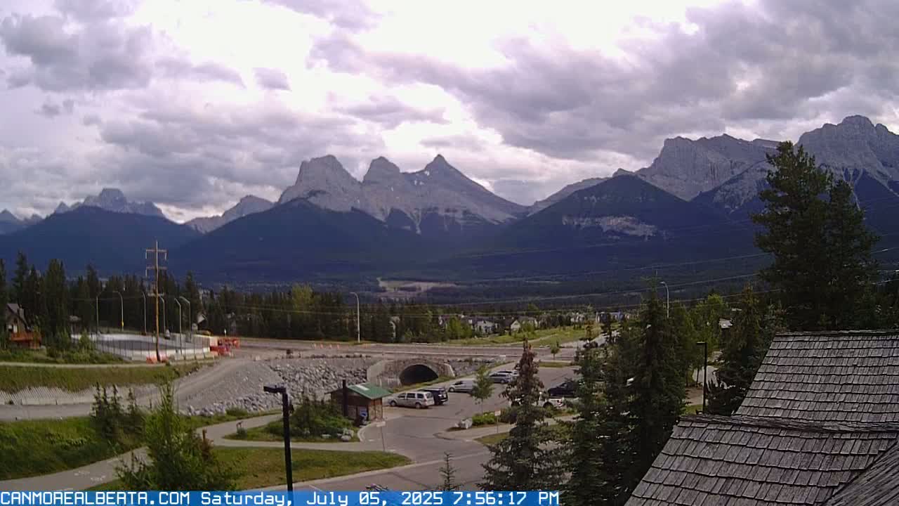Canmore, Three Sisters Mountains View from Canmore City Live Cam - Canmore, Alberta's Rockies, Alberta, Canada