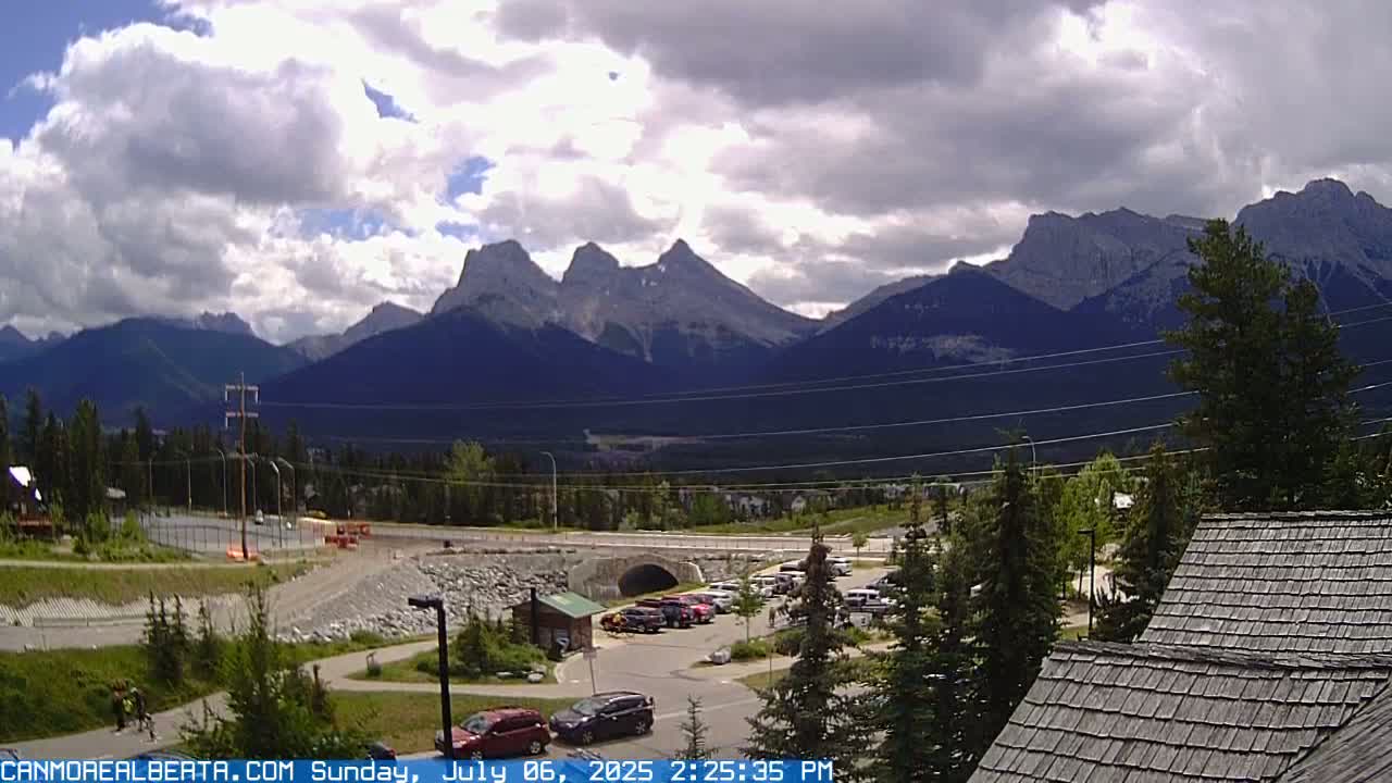 Canmore, Three Sisters Mountains View from Canmore City Live Cam - Canmore, Alberta's Rockies, Alberta, Canada