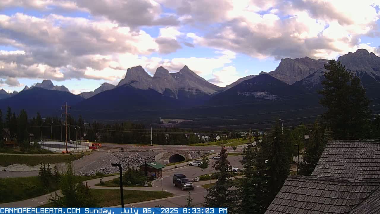 Canmore, Three Sisters Mountains View from Canmore City Live Cam - Canmore, Alberta's Rockies, Alberta, Canada