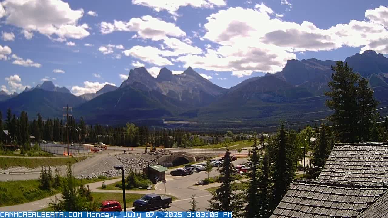 Canmore, Three Sisters Mountains View from Canmore City Live Cam - Canmore, Alberta's Rockies, Alberta, Canada