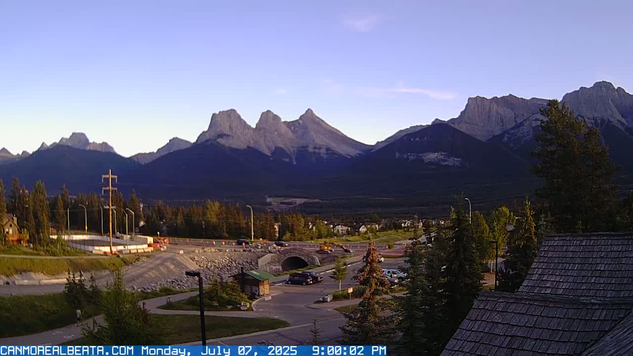 Canmore, Three Sisters Mountains View from Canmore City Live Cam - Canmore, Alberta's Rockies, Alberta, Canada