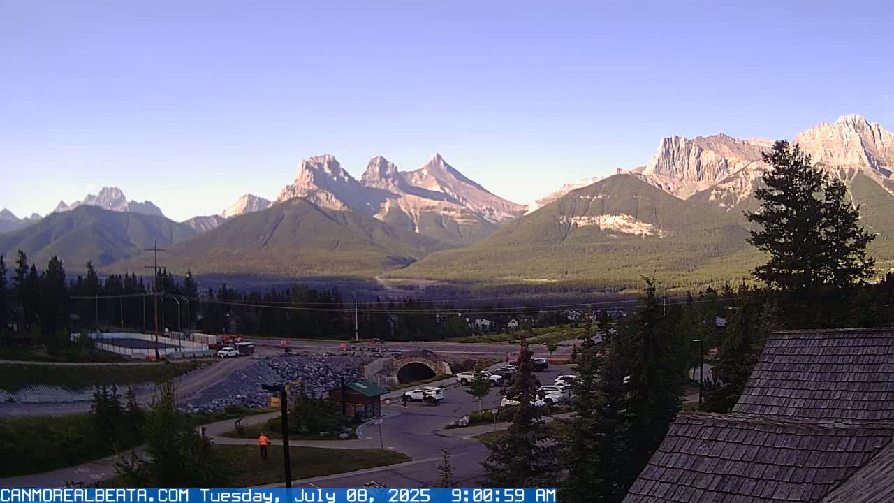 Canmore, Three Sisters Mountains View from Canmore City Live Cam - Canmore, Alberta's Rockies, Alberta, Canada