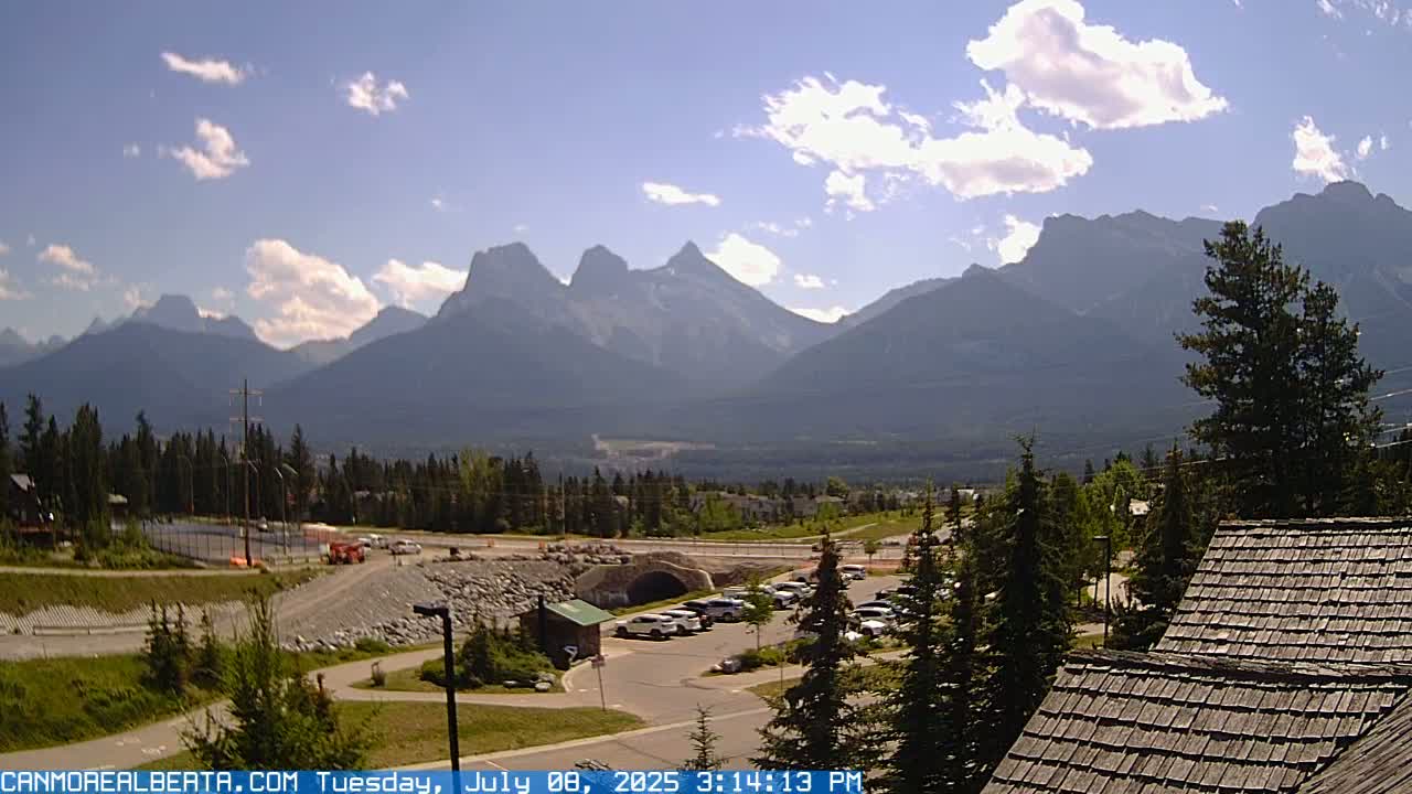 Canmore, Three Sisters Mountains View from Canmore City Live Cam - Canmore, Alberta's Rockies, Alberta, Canada