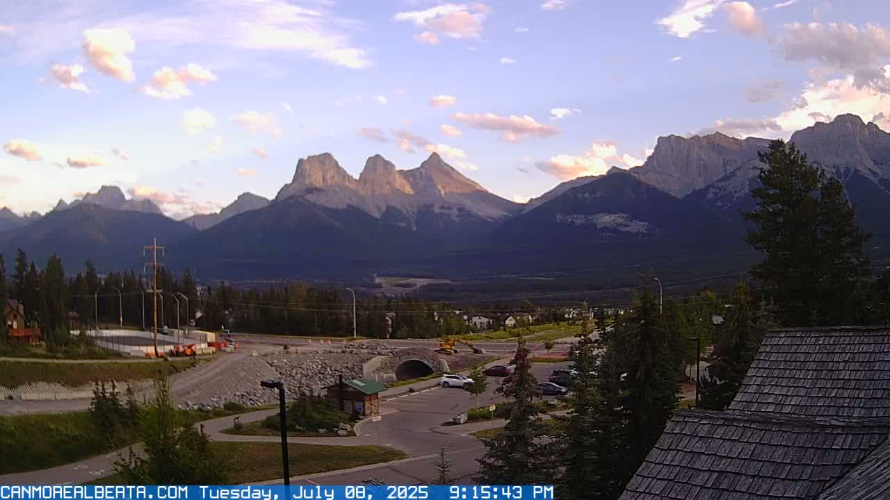 Canmore, Three Sisters Mountains View from Canmore City Live Cam - Canmore, Alberta's Rockies, Alberta, Canada