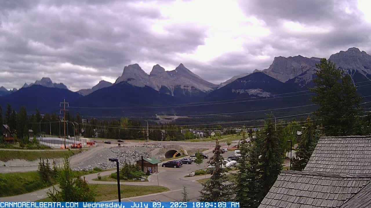 Canmore, Three Sisters Mountains View from Canmore City Live Cam - Canmore, Alberta's Rockies, Alberta, Canada