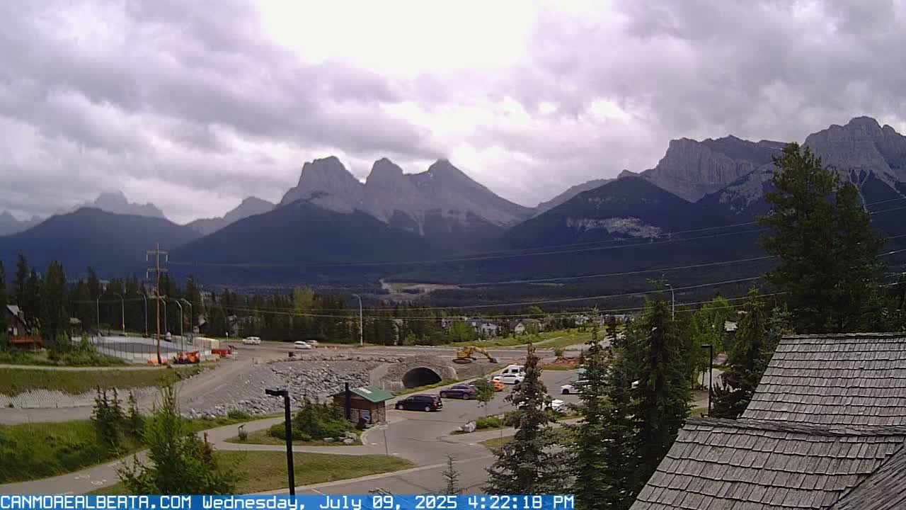 Canmore, Three Sisters Mountains View from Canmore City Live Cam - Canmore, Alberta's Rockies, Alberta, Canada