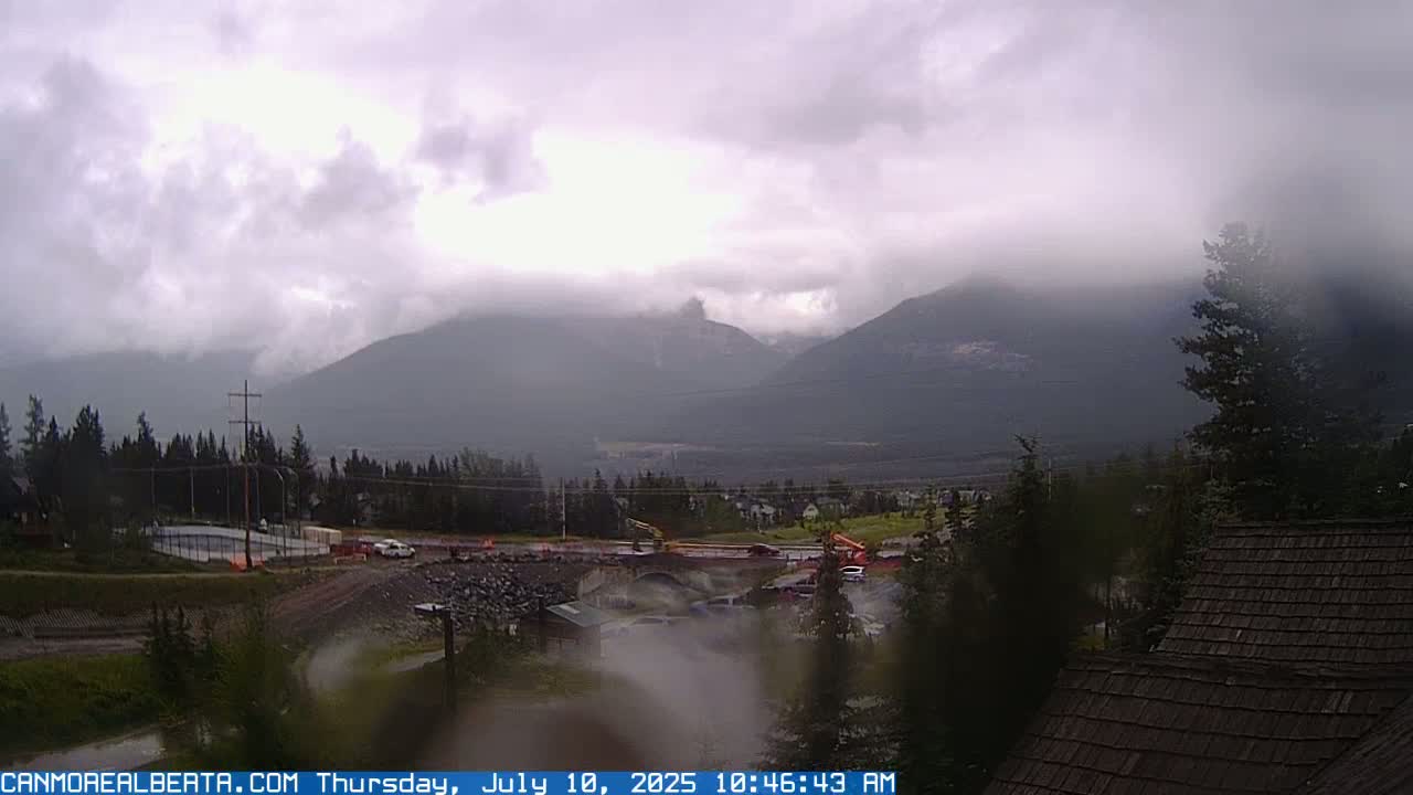 Canmore, Three Sisters Mountains View from Canmore City Live Cam - Canmore, Alberta's Rockies, Alberta, Canada
