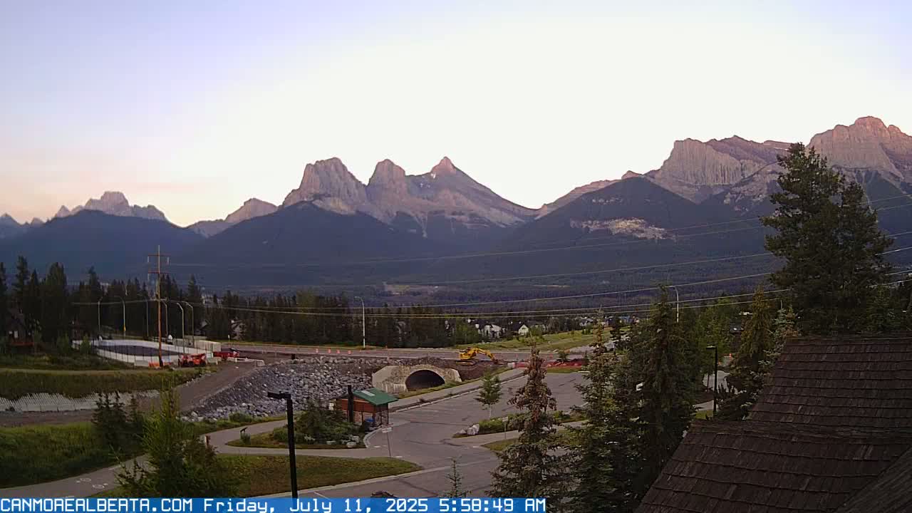 Canmore, Three Sisters Mountains View from Canmore City Live Cam - Canmore, Alberta's Rockies, Alberta, Canada