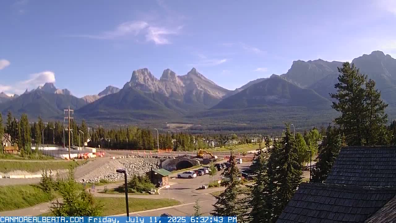 Canmore, Three Sisters Mountains View from Canmore City Live Cam - Canmore, Alberta's Rockies, Alberta, Canada