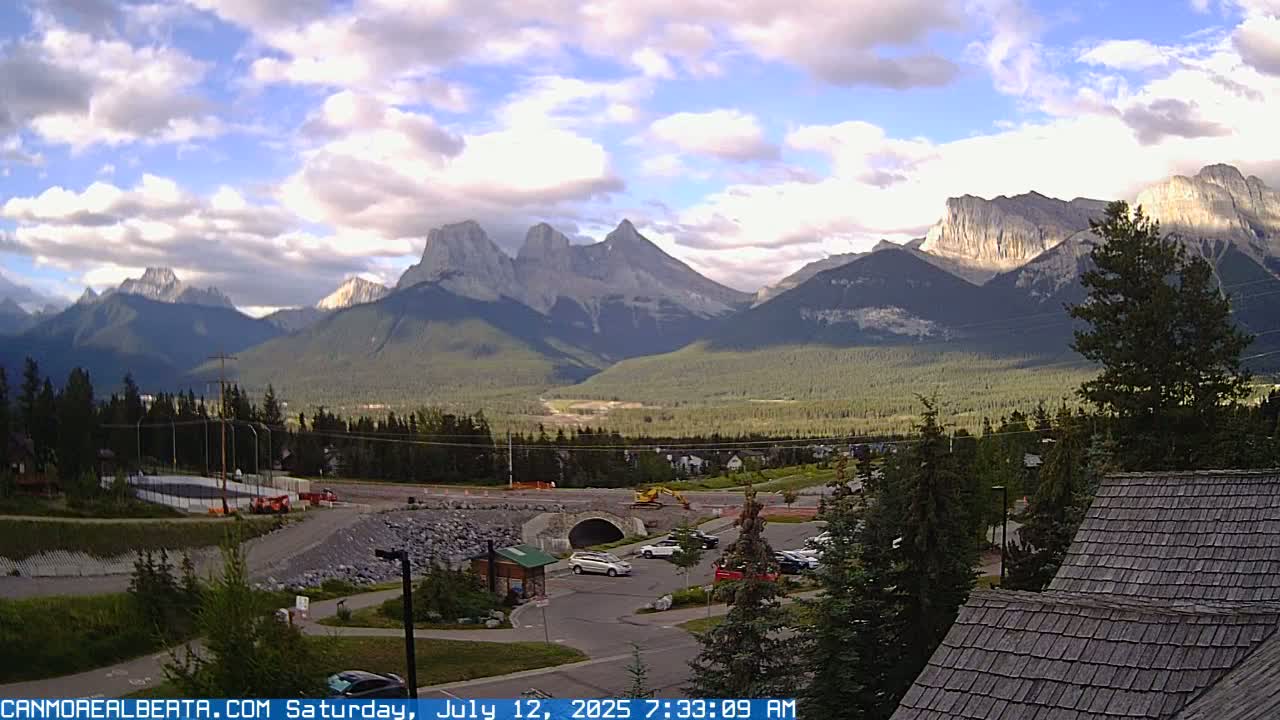 Canmore, Three Sisters Mountains View from Canmore City Live Cam - Canmore, Alberta's Rockies, Alberta, Canada
