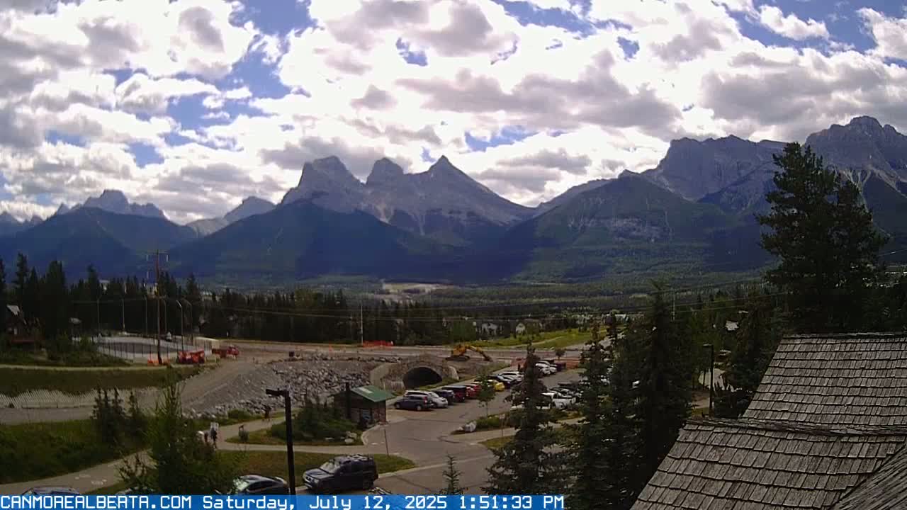 Canmore, Three Sisters Mountains View from Canmore City Live Cam - Canmore, Alberta's Rockies, Alberta, Canada