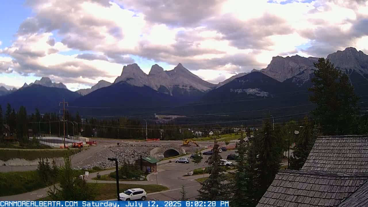 Canmore, Three Sisters Mountains View from Canmore City Live Cam - Canmore, Alberta's Rockies, Alberta, Canada