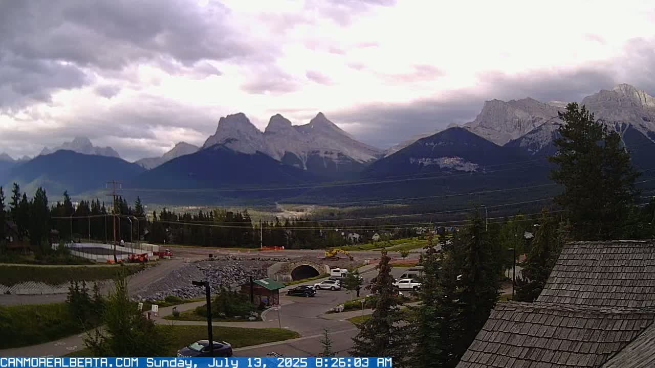 Canmore, Three Sisters Mountains View from Canmore City Live Cam - Canmore, Alberta's Rockies, Alberta, Canada