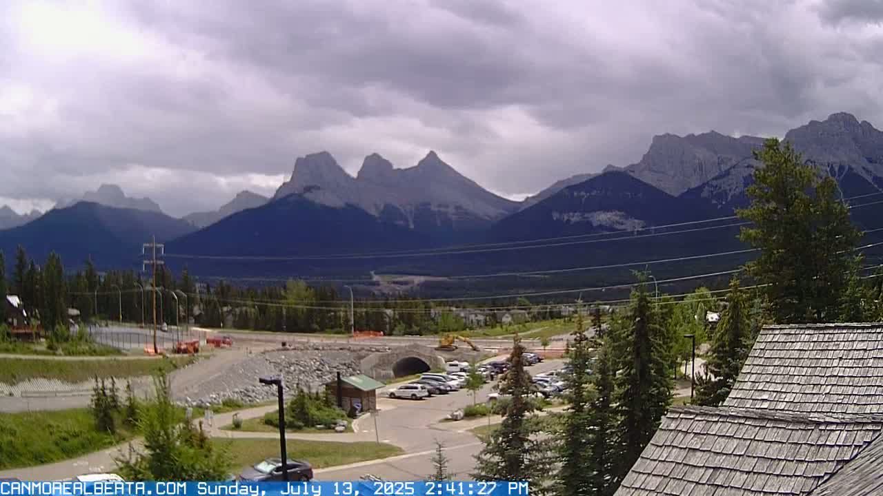 Canmore, Three Sisters Mountains View from Canmore City Live Cam - Canmore, Alberta's Rockies, Alberta, Canada
