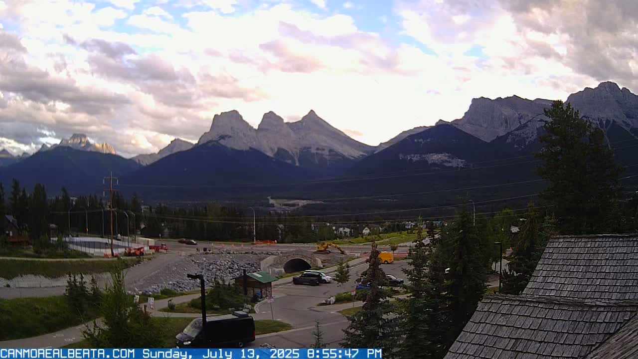 Canmore, Three Sisters Mountains View from Canmore City Live Cam - Canmore, Alberta's Rockies, Alberta, Canada