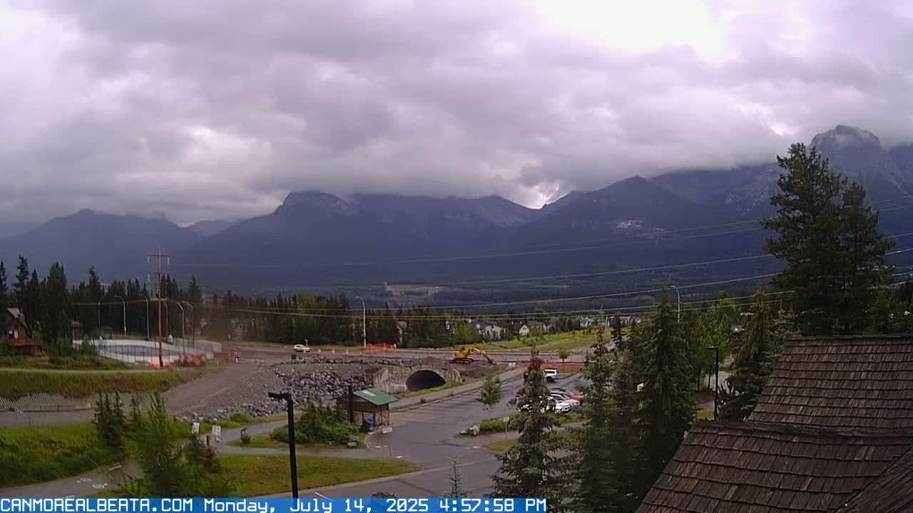 Canmore, Three Sisters Mountains View from Canmore City Live Cam - Canmore, Alberta's Rockies, Alberta, Canada