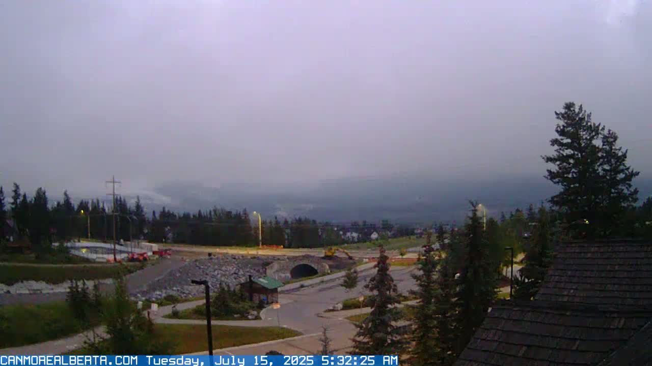 Canmore, Three Sisters Mountains View from Canmore City Live Cam - Canmore, Alberta's Rockies, Alberta, Canada