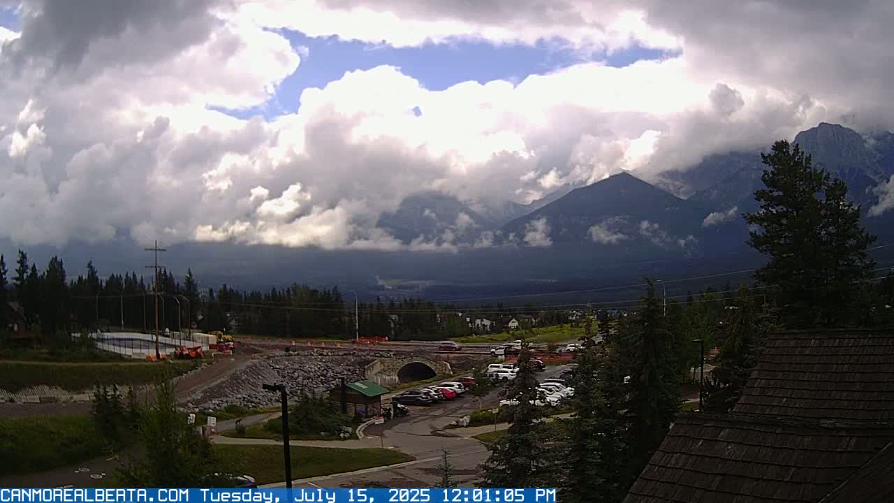 Canmore, Three Sisters Mountains View from Canmore City Live Cam - Canmore, Alberta's Rockies, Alberta, Canada