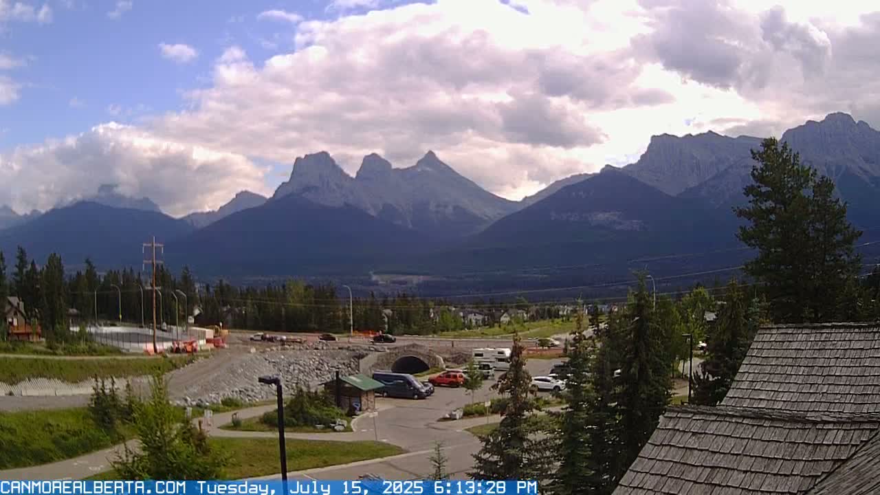 Canmore, Three Sisters Mountains View from Canmore City Live Cam - Canmore, Alberta's Rockies, Alberta, Canada