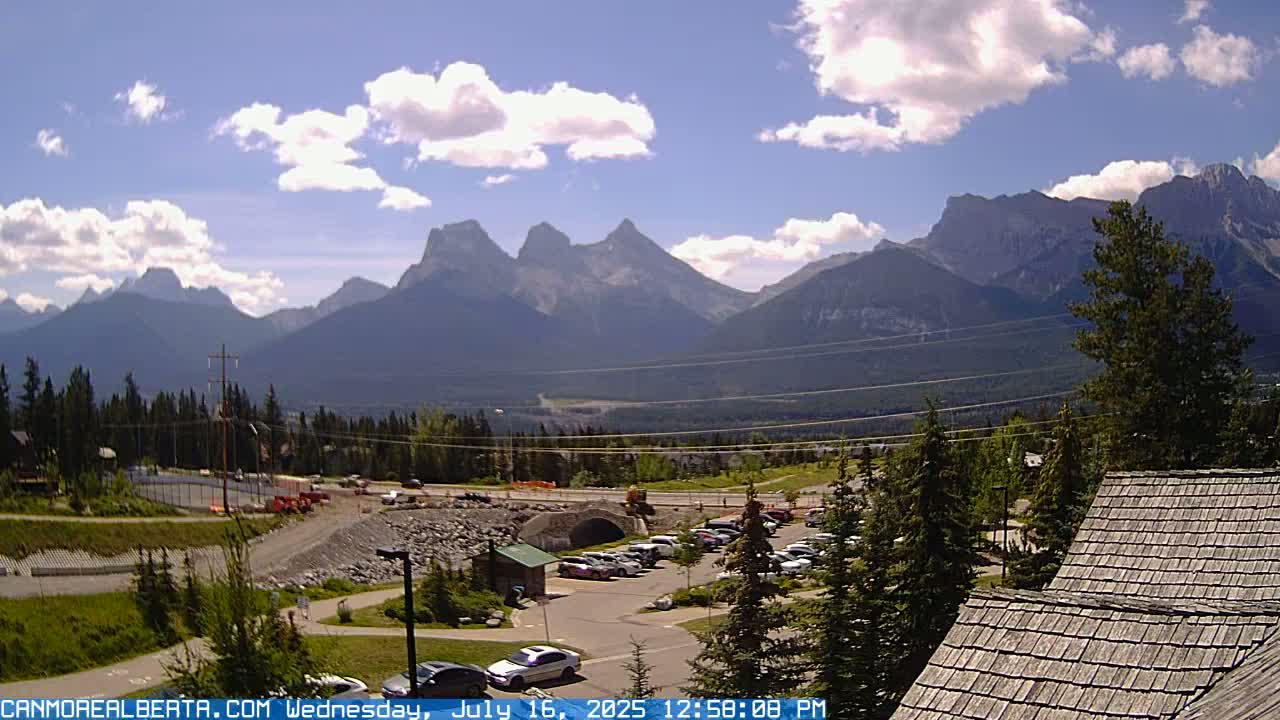 Canmore, Three Sisters Mountains View from Canmore City Live Cam - Canmore, Alberta's Rockies, Alberta, Canada