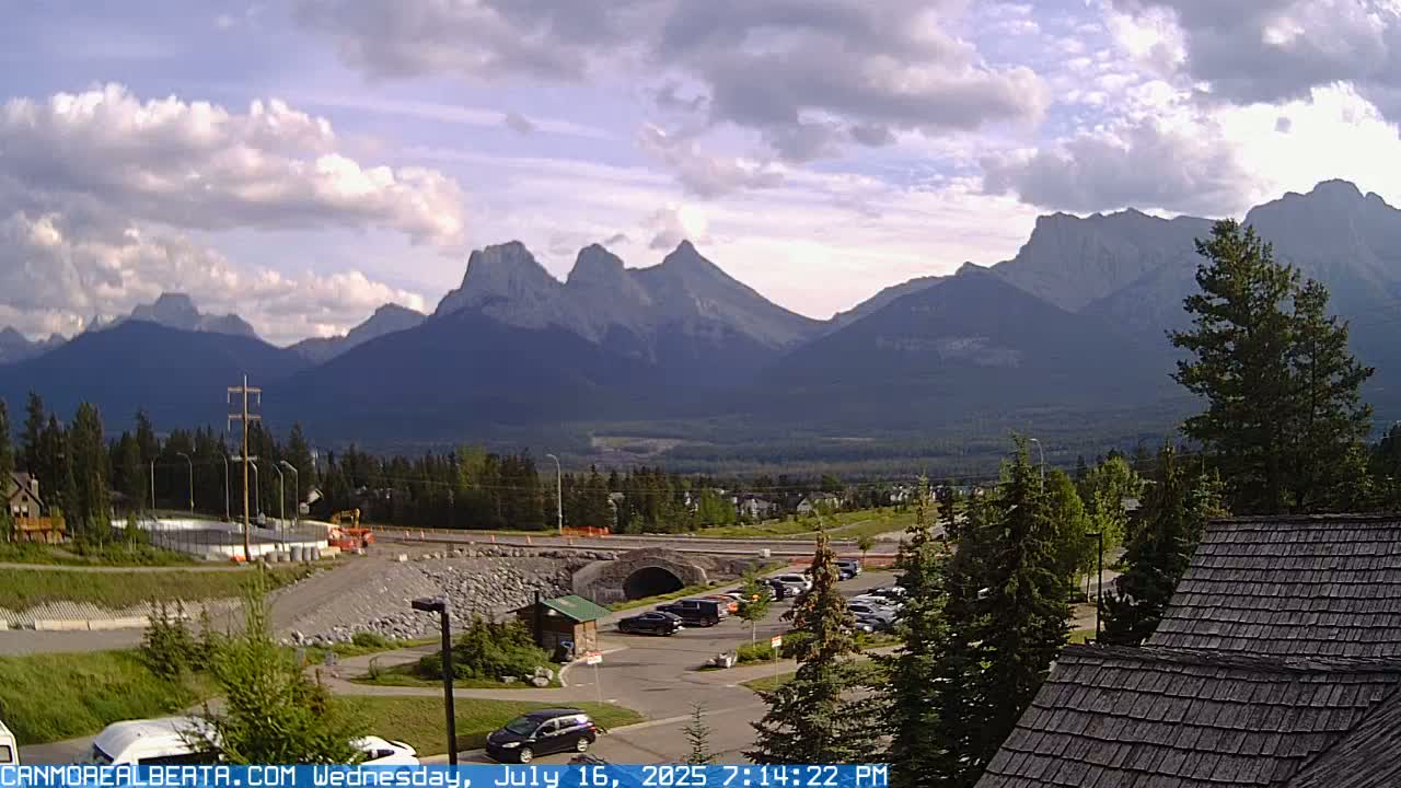 Canmore, Three Sisters Mountains View from Canmore City Live Cam - Canmore, Alberta's Rockies, Alberta, Canada