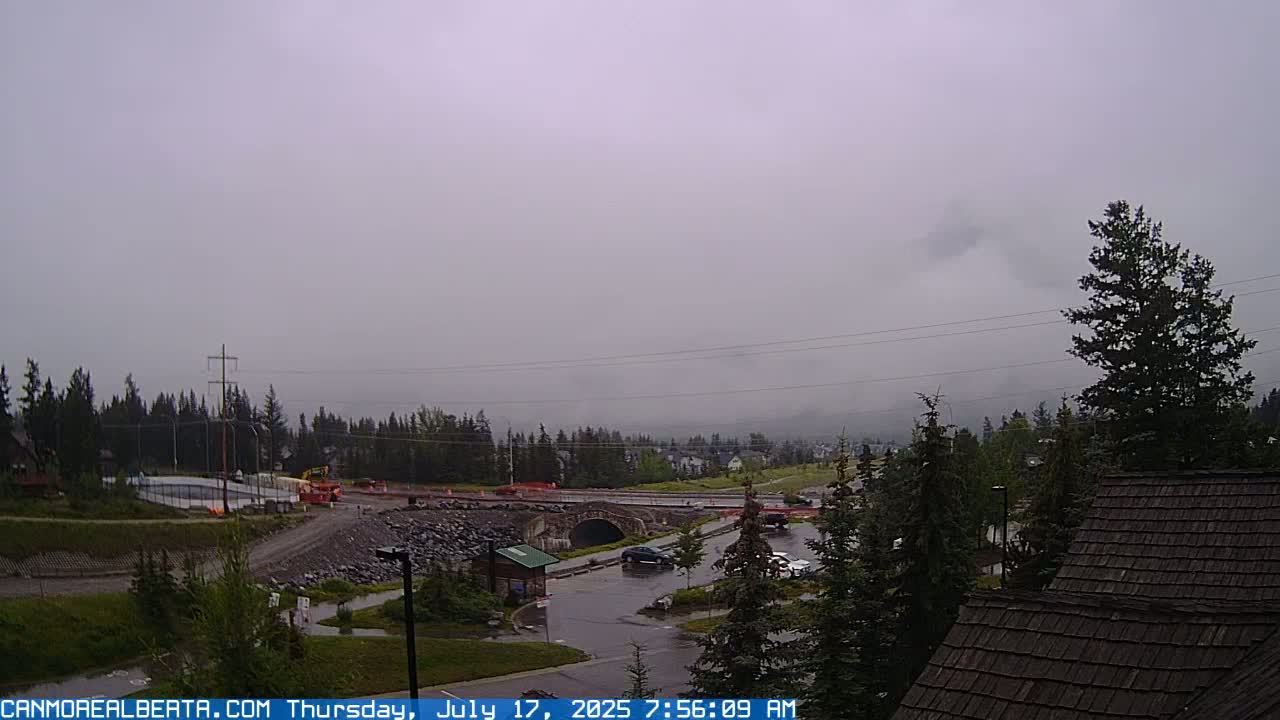 Canmore, Three Sisters Mountains View from Canmore City Live Cam - Canmore, Alberta's Rockies, Alberta, Canada