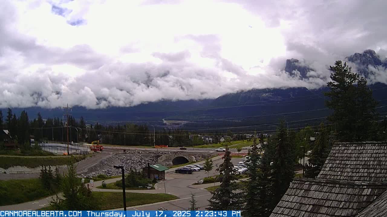 Canmore, Three Sisters Mountains View from Canmore City Live Cam - Canmore, Alberta's Rockies, Alberta, Canada