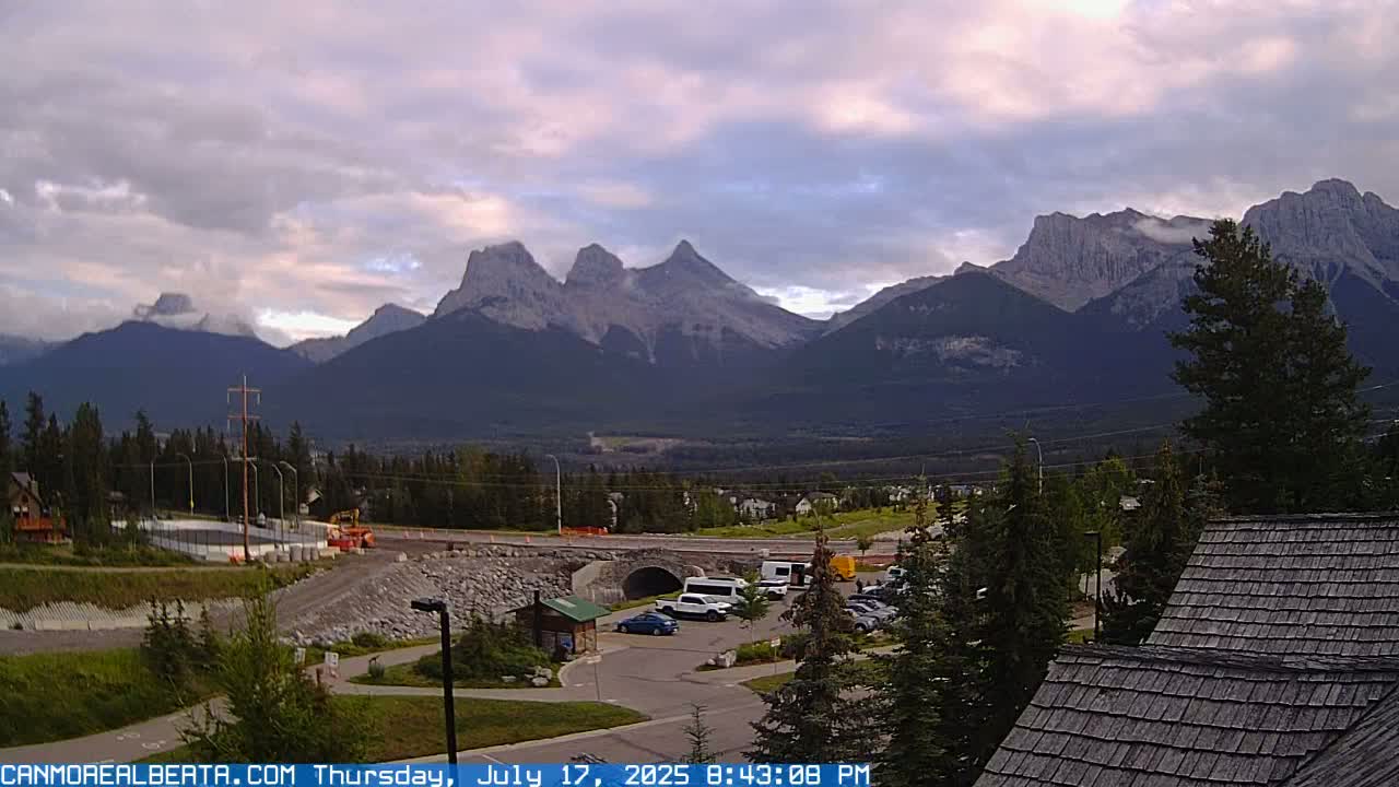 Canmore, Three Sisters Mountains View from Canmore City Live Cam - Canmore, Alberta's Rockies, Alberta, Canada