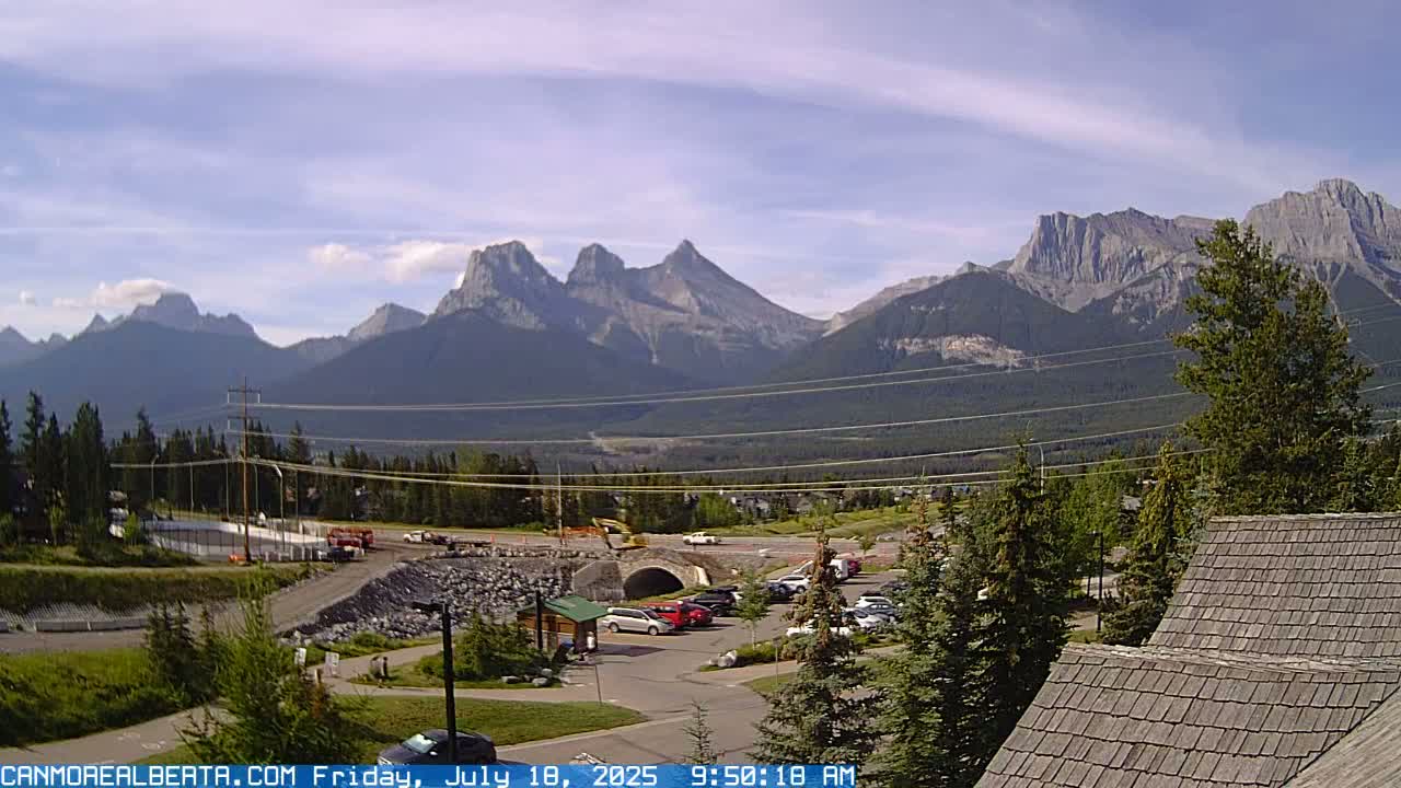 Canmore, Three Sisters Mountains View from Canmore City Live Cam - Canmore, Alberta's Rockies, Alberta, Canada