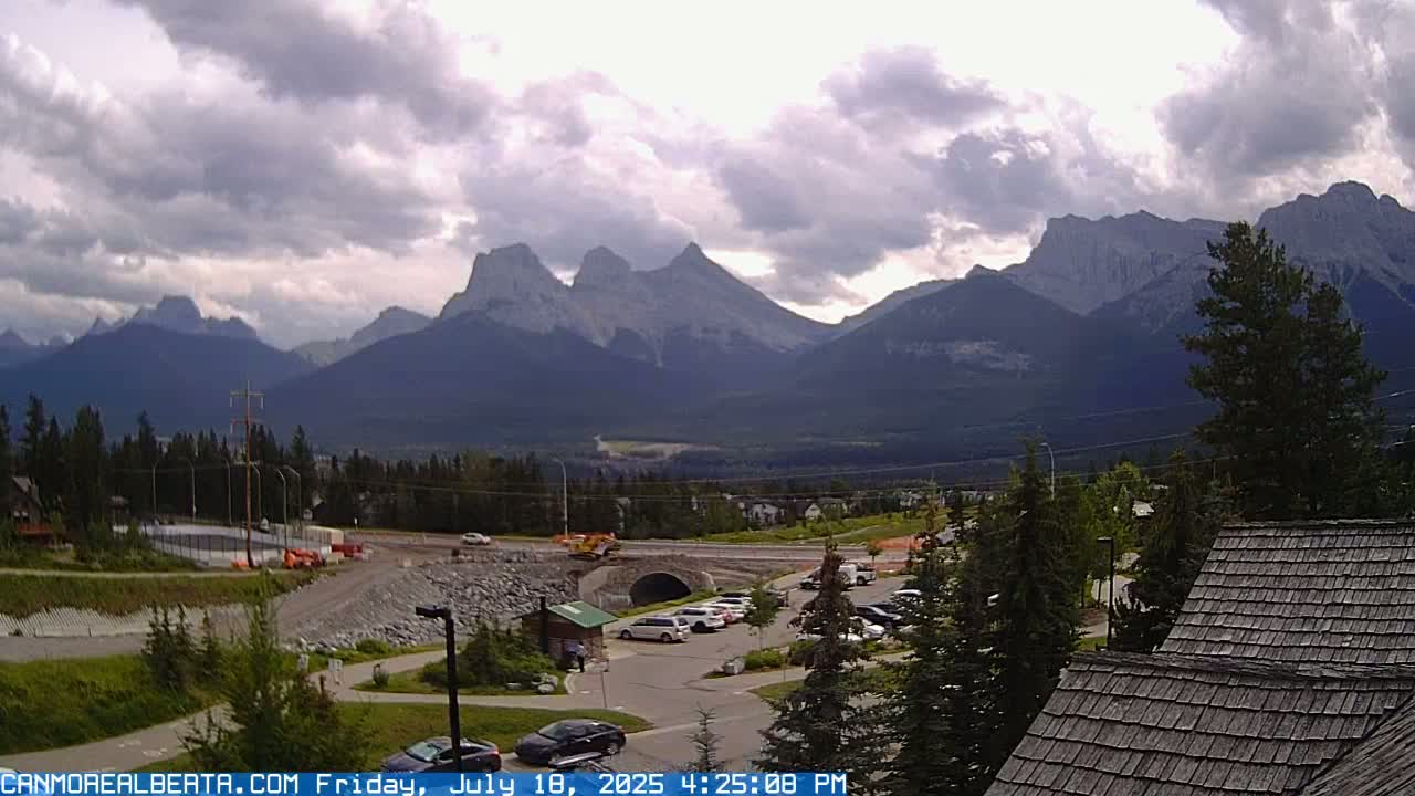 Canmore, Three Sisters Mountains View from Canmore City Live Cam - Canmore, Alberta's Rockies, Alberta, Canada