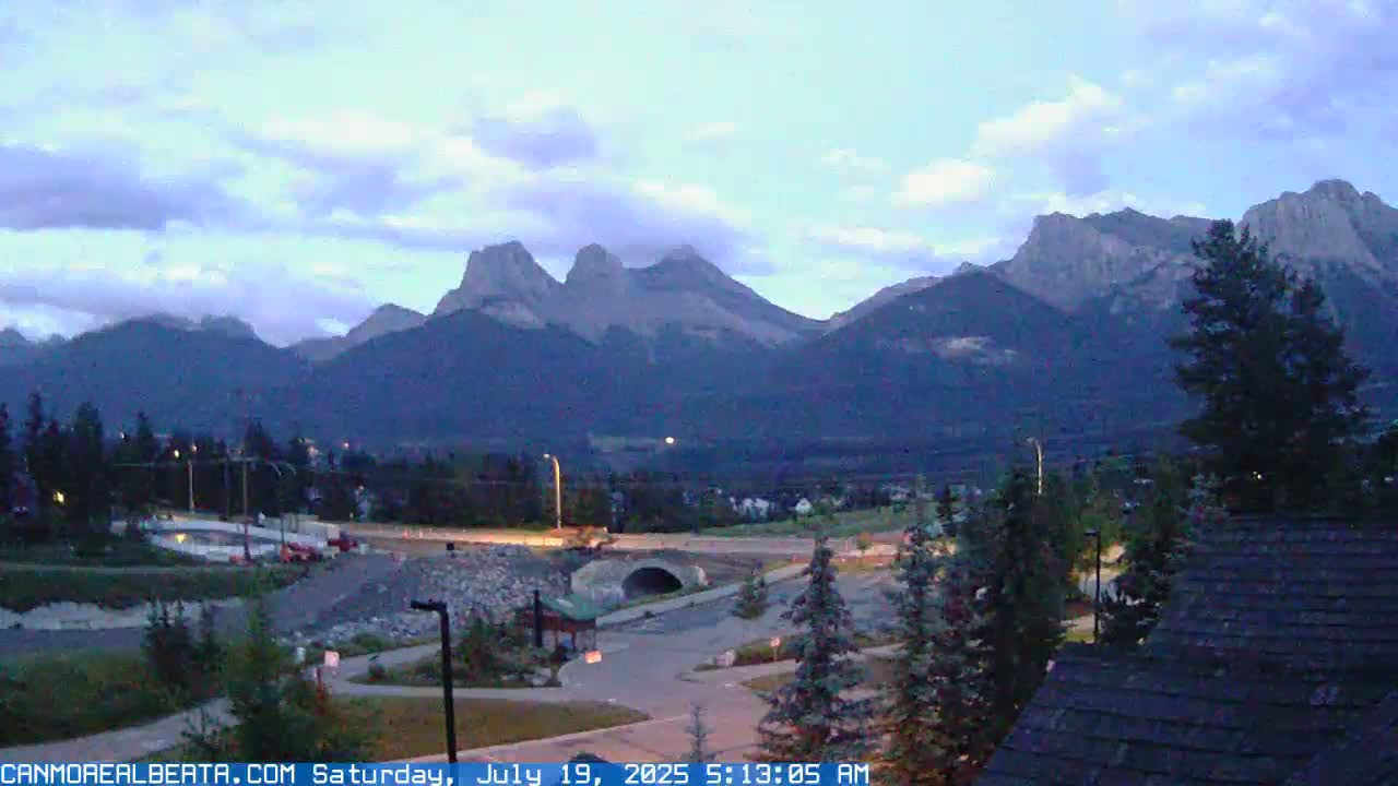 Canmore, Three Sisters Mountains View from Canmore City Live Cam - Canmore, Alberta's Rockies, Alberta, Canada