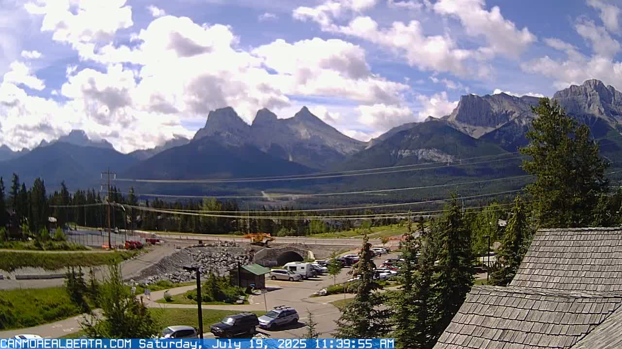 Canmore, Three Sisters Mountains View from Canmore City Live Cam - Canmore, Alberta's Rockies, Alberta, Canada