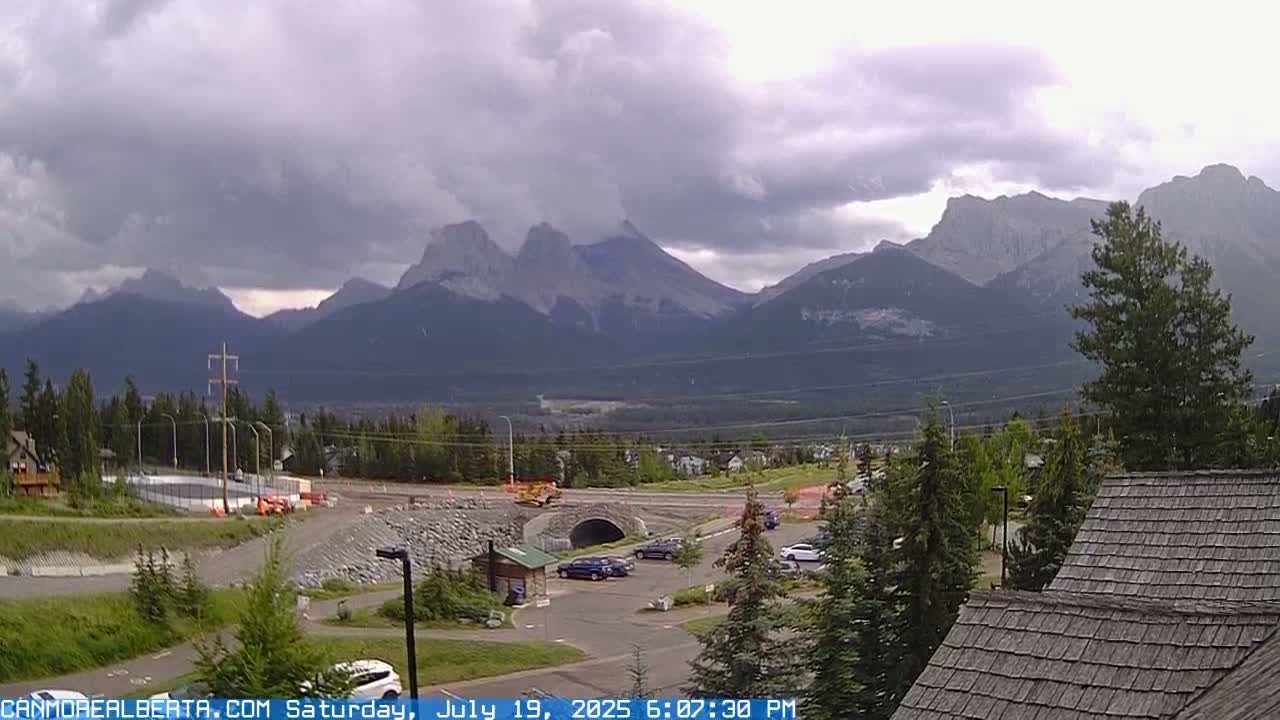 Canmore, Three Sisters Mountains View from Canmore City Live Cam - Canmore, Alberta's Rockies, Alberta, Canada
