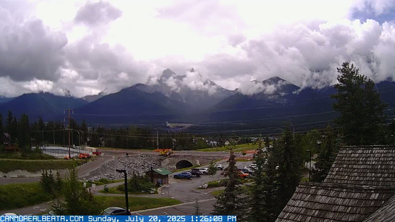 Canmore, Three Sisters Mountains View from Canmore City Live Cam - Canmore, Alberta's Rockies, Alberta, Canada