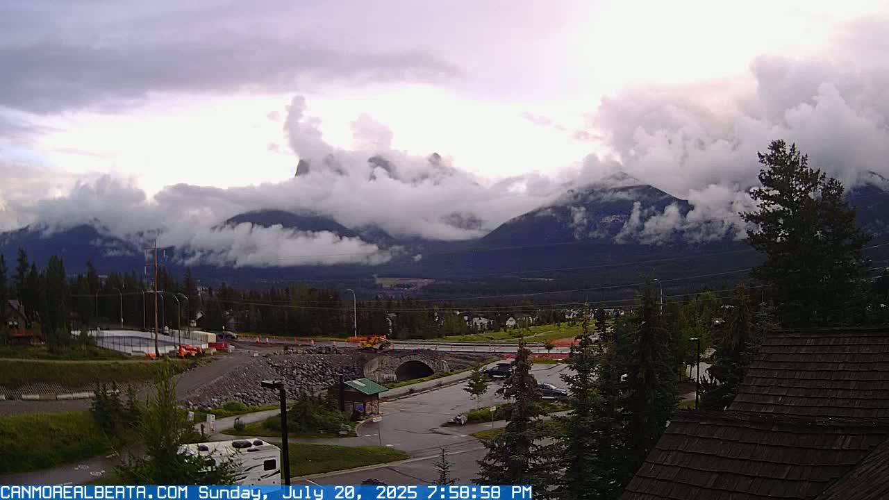 Canmore, Three Sisters Mountains View from Canmore City Live Cam - Canmore, Alberta's Rockies, Alberta, Canada
