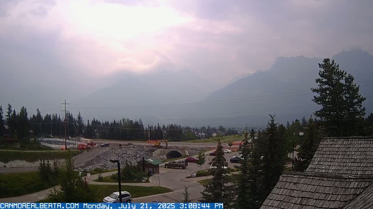 Canmore, Three Sisters Mountains View from Canmore City Live Cam - Canmore, Alberta's Rockies, Alberta, Canada