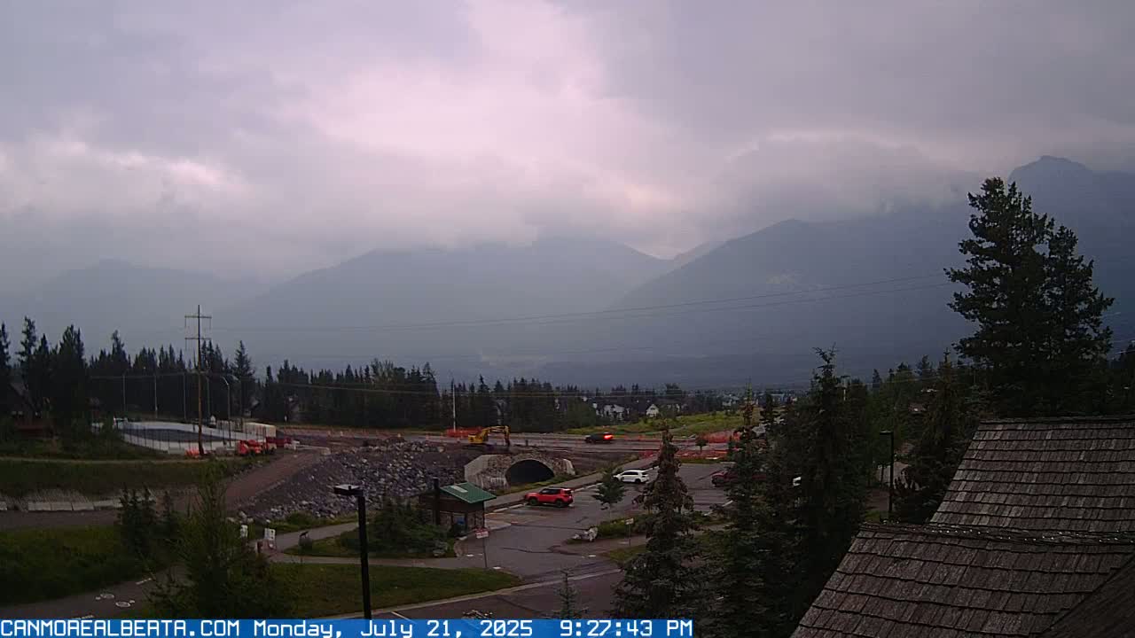 Canmore, Three Sisters Mountains View from Canmore City Live Cam - Canmore, Alberta's Rockies, Alberta, Canada