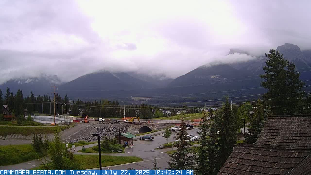Canmore, Three Sisters Mountains View from Canmore City Live Cam - Canmore, Alberta's Rockies, Alberta, Canada