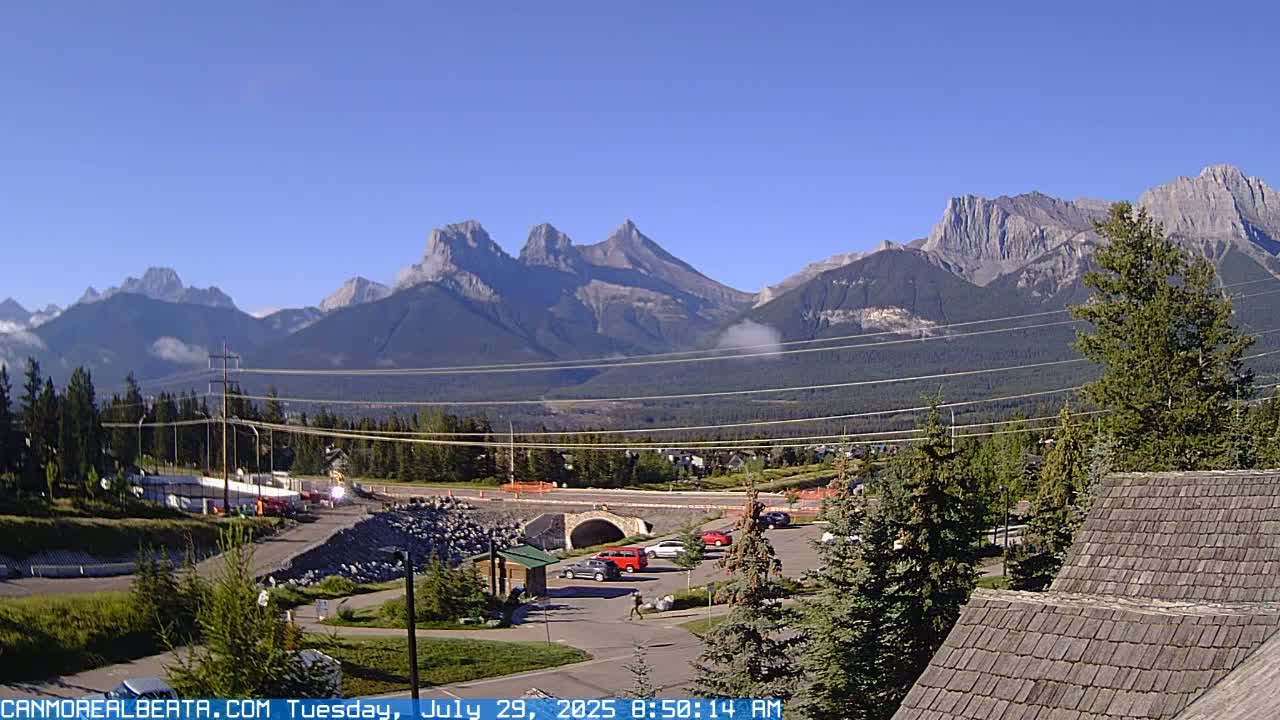 Canmore, Three Sisters Mountains View from Canmore City Live Cam - Canmore, Alberta's Rockies, Alberta, Canada