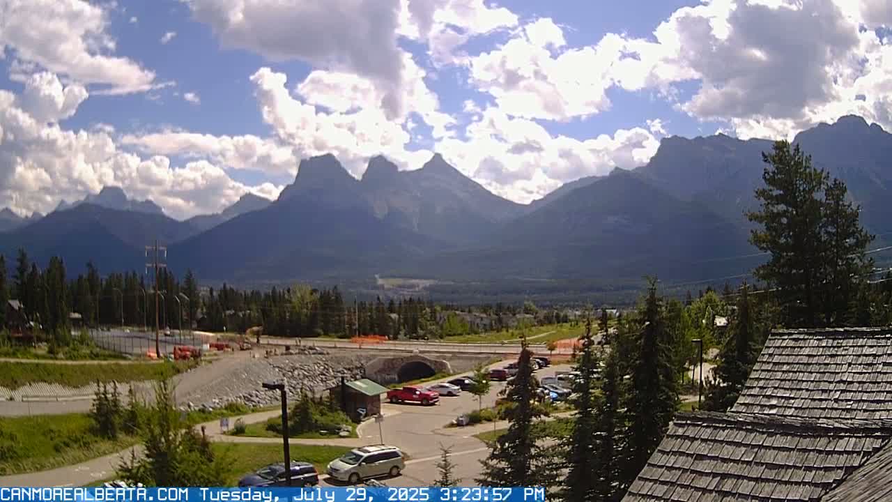 Canmore, Three Sisters Mountains View from Canmore City Live Cam - Canmore, Alberta's Rockies, Alberta, Canada