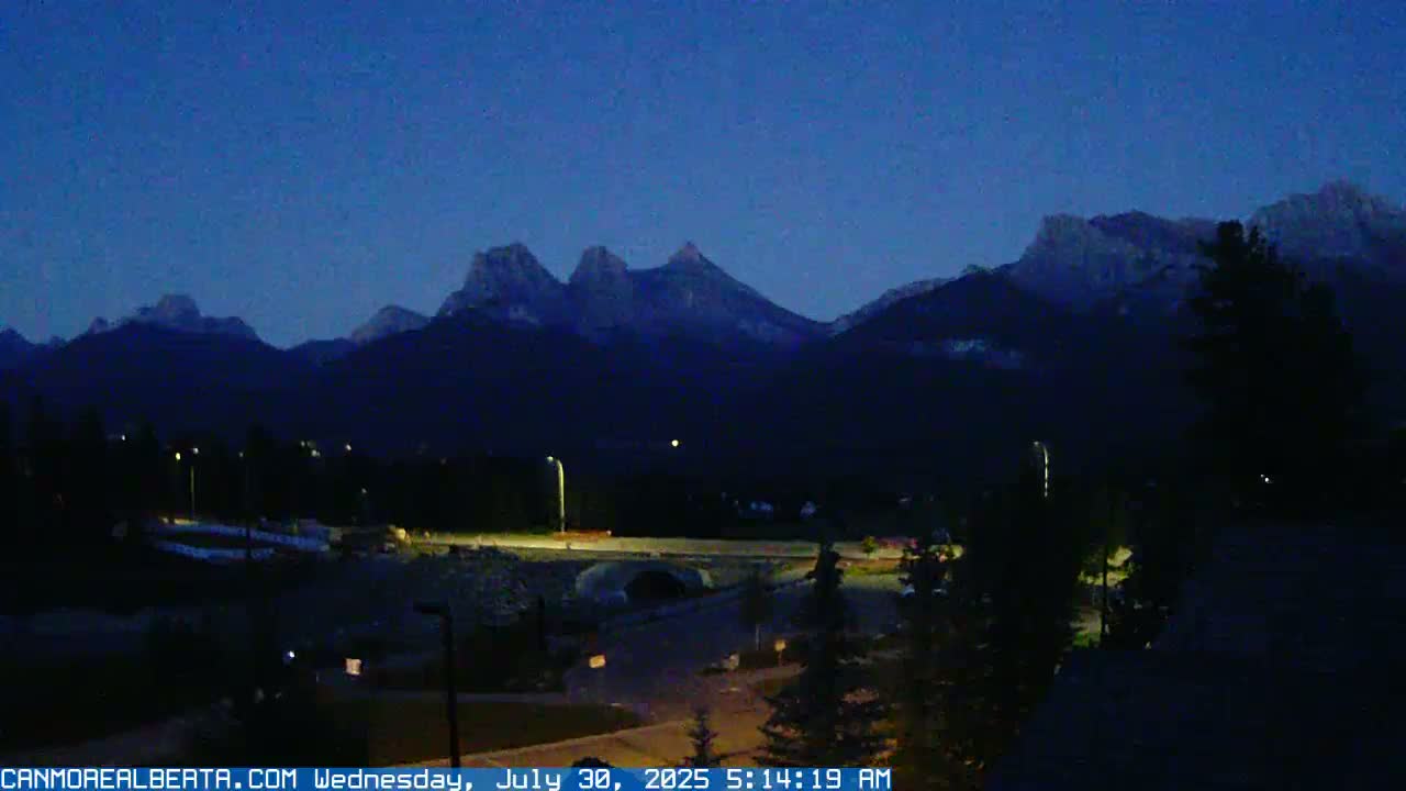 Canmore, Three Sisters Mountains View from Canmore City Live Cam - Canmore, Alberta's Rockies, Alberta, Canada