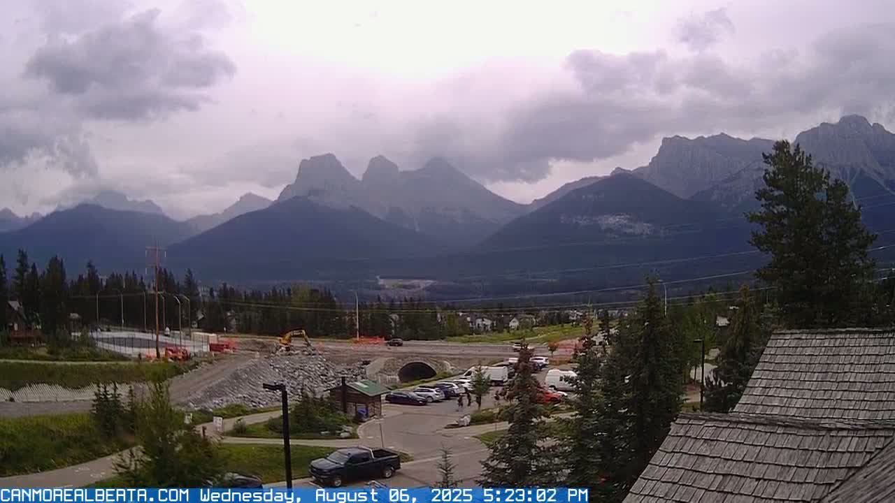 Canmore, Three Sisters Mountains View from Canmore City Live Cam - Canmore, Alberta's Rockies, Alberta, Canada