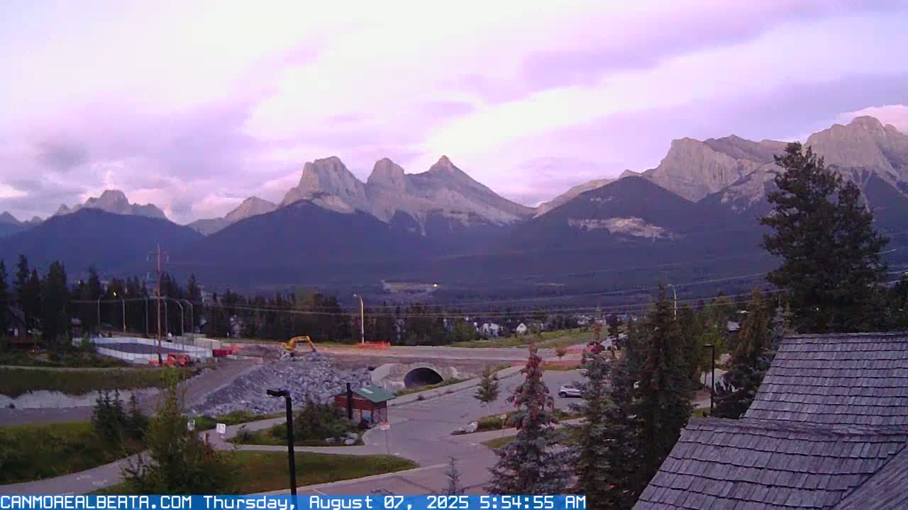 Canmore, Three Sisters Mountains View from Canmore City Live Cam - Canmore, Alberta's Rockies, Alberta, Canada