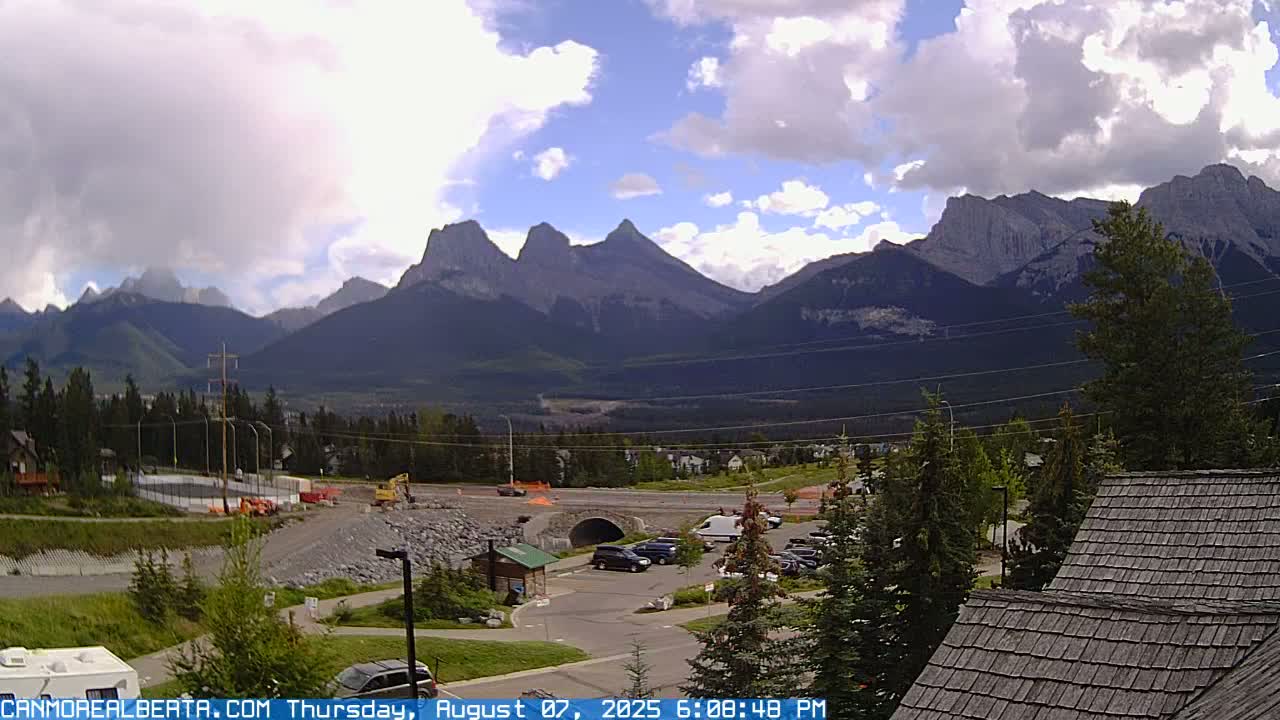 Canmore, Three Sisters Mountains View from Canmore City Live Cam - Canmore, Alberta's Rockies, Alberta, Canada