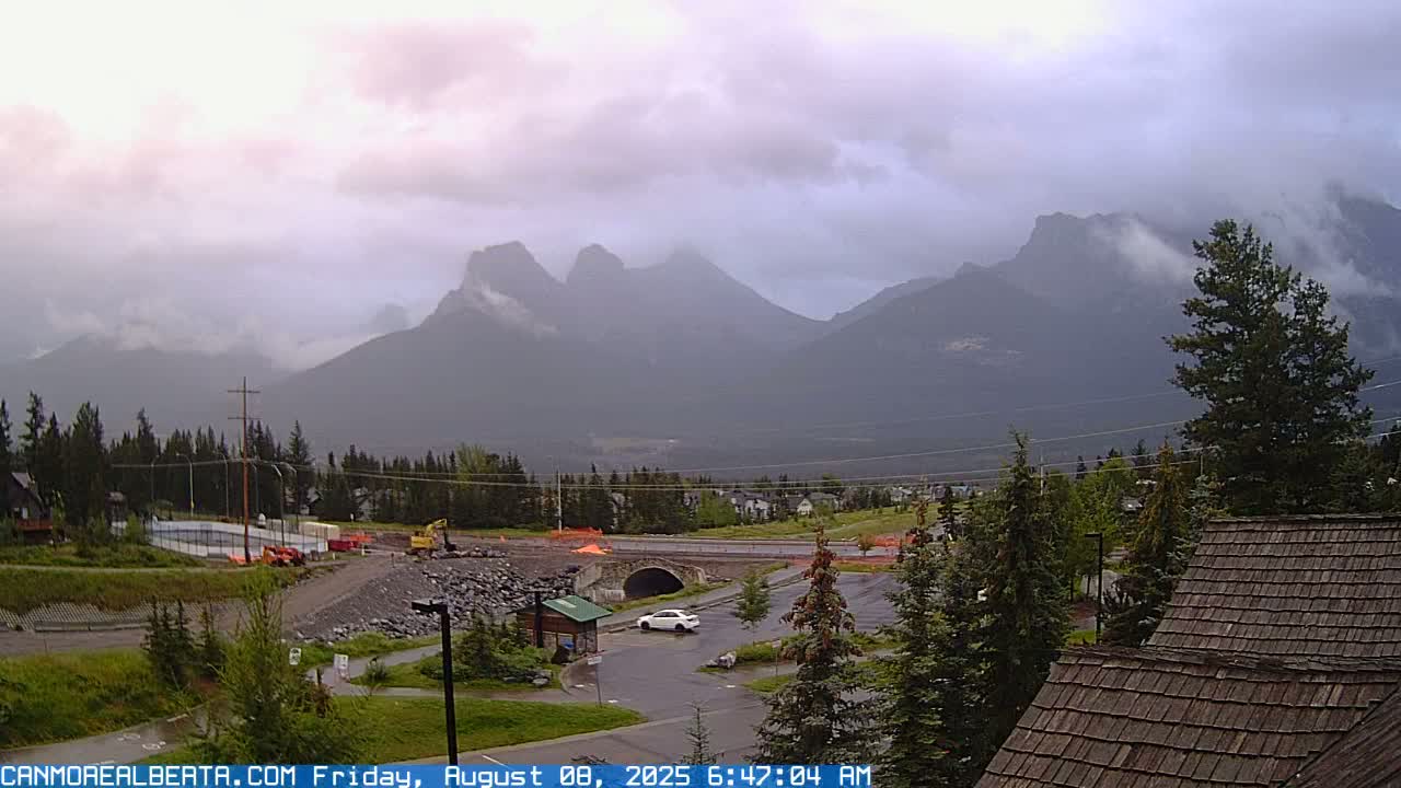 Canmore, Three Sisters Mountains View from Canmore City Live Cam - Canmore, Alberta's Rockies, Alberta, Canada