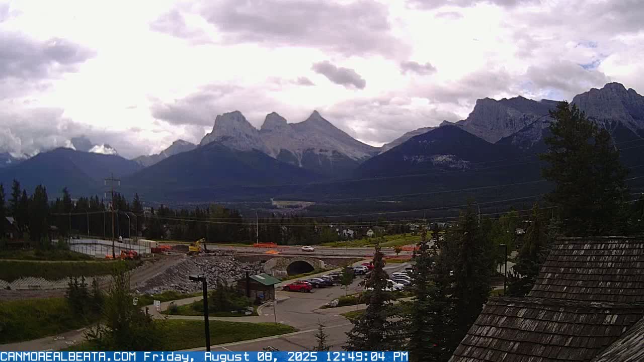 Canmore, Three Sisters Mountains View from Canmore City Live Cam - Canmore, Alberta's Rockies, Alberta, Canada